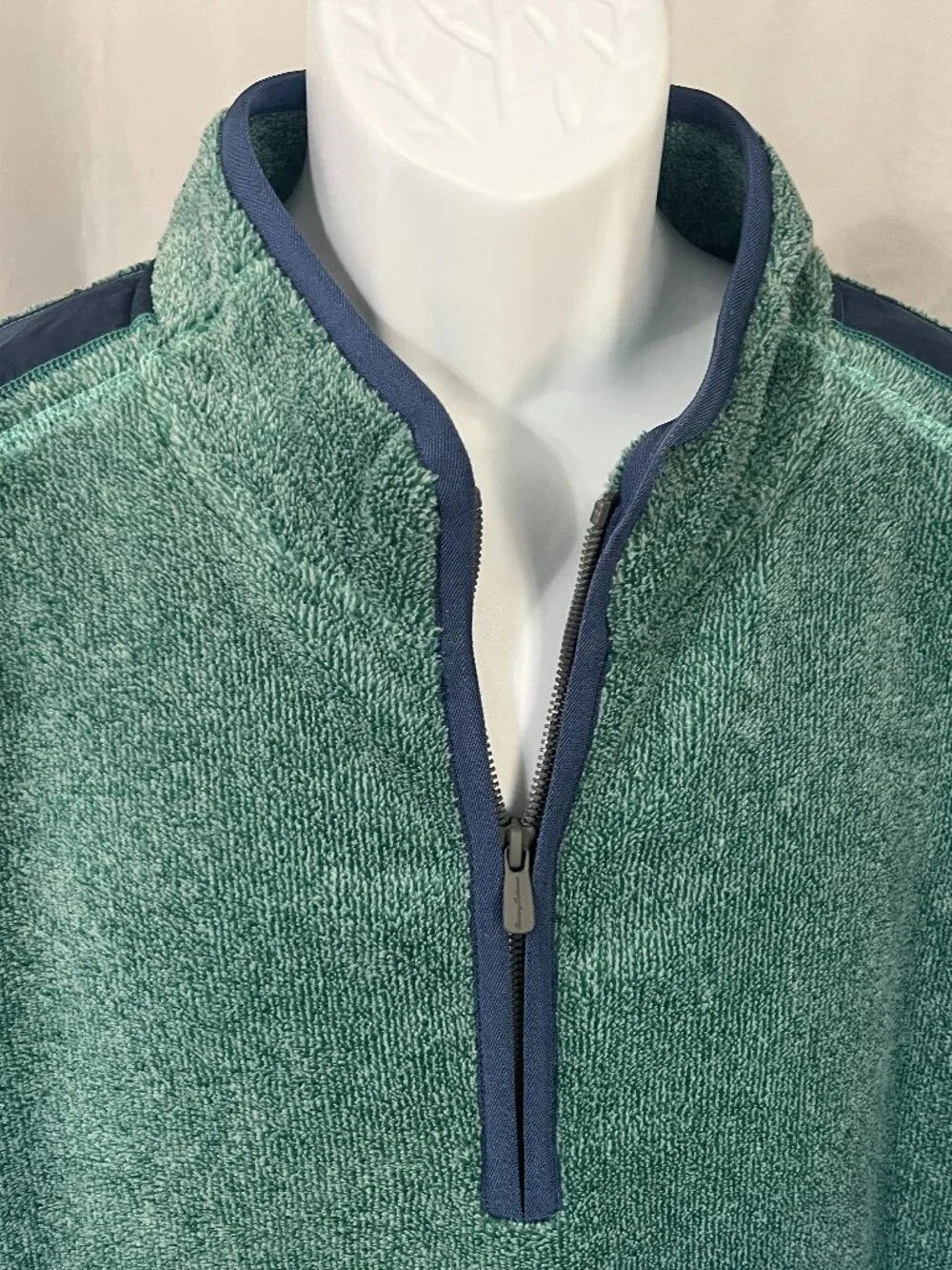 🌴 Tommy Bahama Men’s Blue Green Deep Pile Fleece 1/4 Zip Jacket XL 🔥